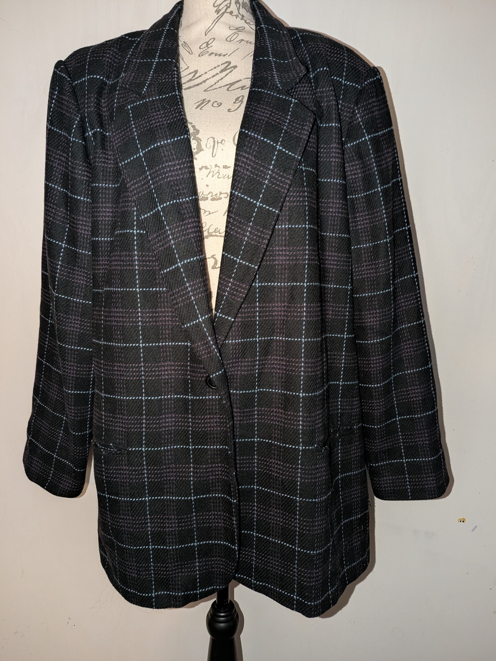 Vintage 90s Sag Harbor Plaid Blazer Jacket Plus Size 22W Dark Academia Overcoat